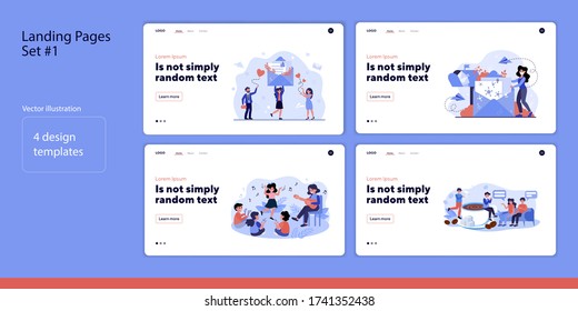 Set of people getting letter and relaxing. Flat vector illustrations of men and women dancing, playing, drinking coffee. Lifestyle concept for banner, website design or landing web page
