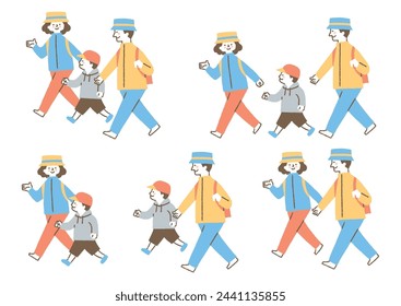 Set of people going out wearing hats_color