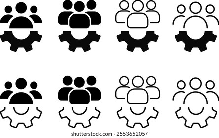 Set of People group with gear icon. enterprise workflow. people group council. Teamwork process symbols 