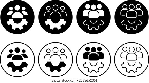 Set of People group with gear icon. enterprise workflow. people group council. Teamwork process symbols 