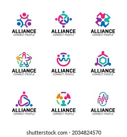 set of people group logo. Connecting partner teamwork. Unity, Alliance, Community friendship. successful family union recent vector. business symbols.