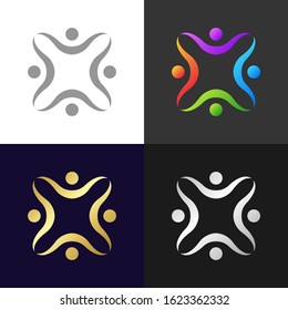 Set of people group and social connection icons and logo, vector illustration