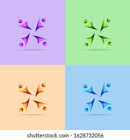 Set of people group and social connection icons and logo, vector illustration