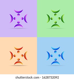 Set of people group and social connection icons and logo, vector illustration