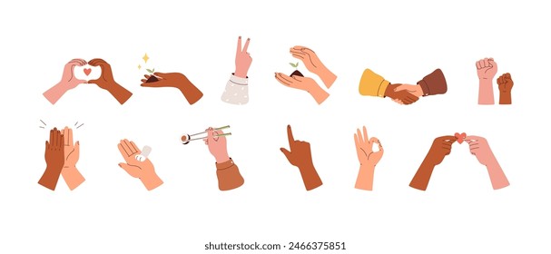 Set of people hands. Various hand poses