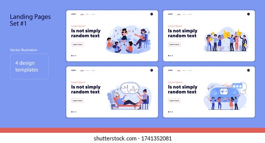 Conjunto de personas con diversión o análisis de datos. Ilustraciones vectoriales planas de hombres y mujeres discutiendo problemas. Estilo de vida y concepto de comunicación para banner, diseño de sitios web o página web de aterrizaje