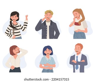 set of people having fun and smiling laughing together, Vector illustration.