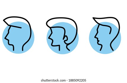 set of people head outline icon, outline vector, blue circle