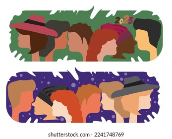 set of people head from side angle. male and female face vector illustration