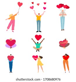 Set of people with hearts expressing love vector illustration