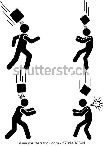 Set of People Hit by Falling Objects Accident Silhouette Icons