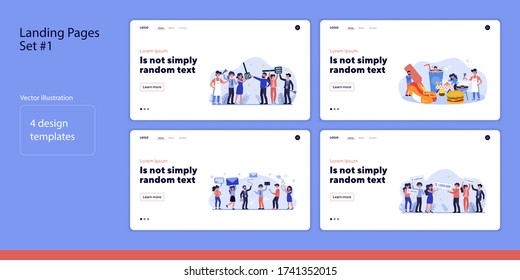Set of people holding things. Flat vector illustrations of men and women eating, mailing, winning. Lifestyle and cooperation concept for banner, website design or landing web page