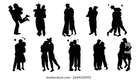 Conjunto de pessoas abraço, amor, casais homossexuais ou heterossexuais abraçam. Personagens masculinos e femininos felizes abraçando, abraçando.