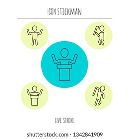 Set people icon, action pictogram stickman figure human silhouettes, various man postures and movements,