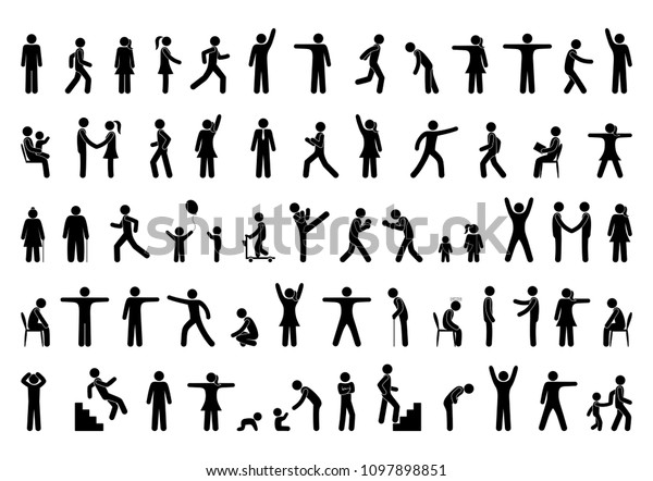 人のアイコンを設定 アクション絵文字の黒 人のシルエットをスティックにし さまざまな人 の姿勢と動き ベクター画像シンボル のベクター画像素材 ロイヤリティフリー