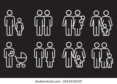 Conjunto de iconos de personas que representan el tamaño del grupo. Perfect se puede utilizar en demografía, redes sociales y concepto de equipo
