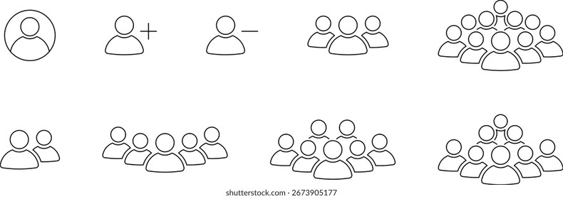Ícone de conjunto de pessoas representando o tamanho do grupo. Equipe. Símbolo de perfil de usuário. Grupo de pessoas ou grupo de usuários da coleção. Símbolo de pessoas. Funcionários. Trabalhador em equipe. Vetor