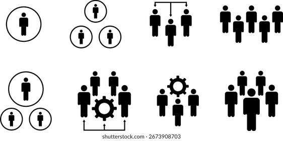Ícone de conjunto de pessoas representando o tamanho do grupo. Equipe. Símbolo de perfil de usuário. Grupo de pessoas ou grupo de usuários da coleção. Símbolo de pessoas. Funcionários. Trabalhador em equipe. Vetor