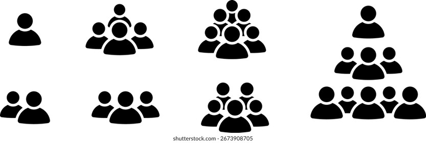 Conjunto de iconos de personas que representan el tamaño del grupo. Gente de Equipo. Símbolo de perfil de usuario. Colección de grupo de personas o grupo de usuarios. Símbolo de personas. Empleados. Trabajador de Equipo. Vector