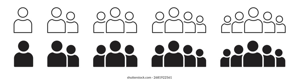Set of people icon representing group size. Perfect can use in demographic, social media, and team concept