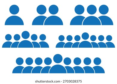 Conjunto de iconos de personas que representan el tamaño del grupo. Colección de grupo de personas o grupo de usuarios.