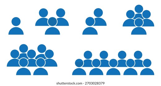 Set of people icon representing group size. Group of people or group of users collection.