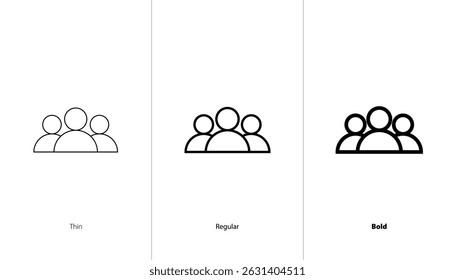 Ícone de conjunto de pessoas. ícones de linha fina, regular e negrito. grupo de usuários, amigos, família, equipe, sinal de comunidade. ícone de pedido de amigo. ícone de vetor