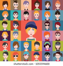 Set of people icons with faces