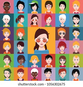 Set of people icons with faces 