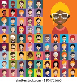 Set of people icons with faces