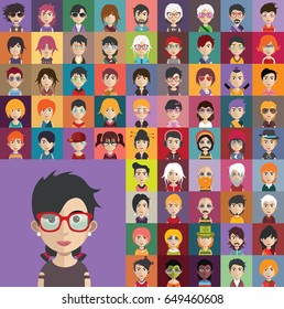 Set of people icons with faces