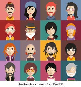 Set of people icons with faces