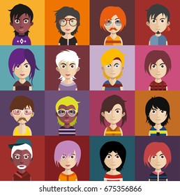 Set of people icons with faces