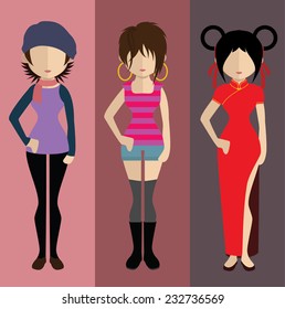 Set of people icons in flat style. Vector women, men character