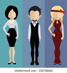 Set of people icons in flat style. Vector women, men character