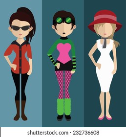Set of people icons in flat style. Vector women, men character