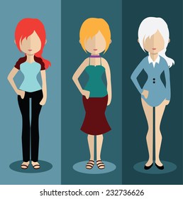 Set of people icons in flat style. Vector women, men character