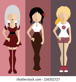 Set of people icons in flat style. Vector women,character