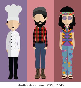 Set of people icons in flat style. Vector, men character