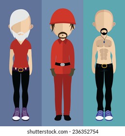 Set of people icons in flat style. Vector, men character