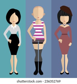 Set of people icons in flat style. Vector women,character