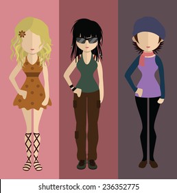 Set of people icons in flat style. Vector women,character