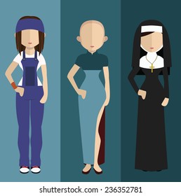 Set of people icons in flat style. Vector women,character
