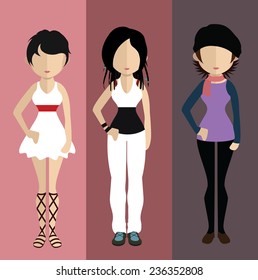 Set of people icons in flat style. Vector women,character