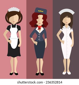 Set of people icons in flat style. Vector women,character