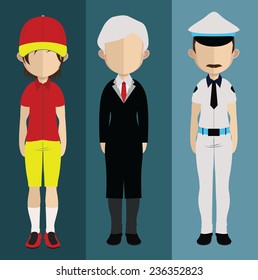 Set of people icons in flat style. Vector, men character