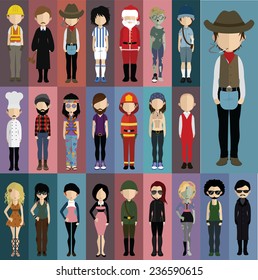 Set of people icons in flat style. Vector women, men character
