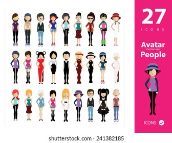 Set of people icons in flat style. Vector women, men character