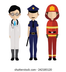 Set of people icons in flat style police fireman doctor