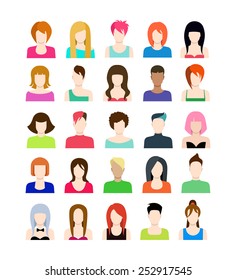 Conjunto de iconos de personas en estilo plano con caras. Personaje de mujeres de Vector. colección de concepto de Plantilla para avatar de perfil de Web.